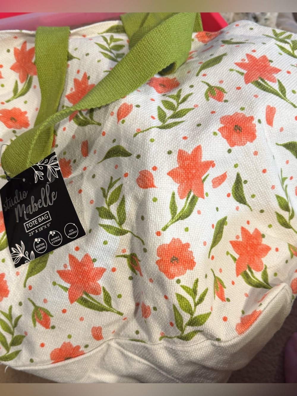 Studio Mabelle Floral Canvas Tote Bag in Coral & Green.NWT R1